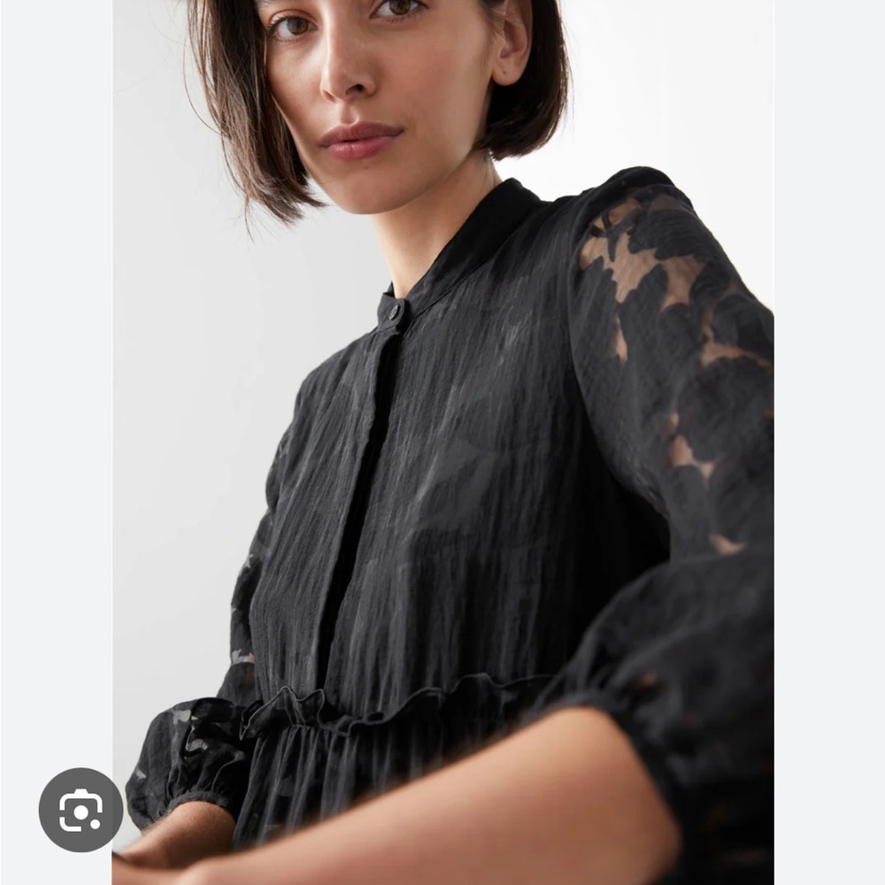 & other stories voluminous puff sleeve tiered midi dress - Picture 3 of 10